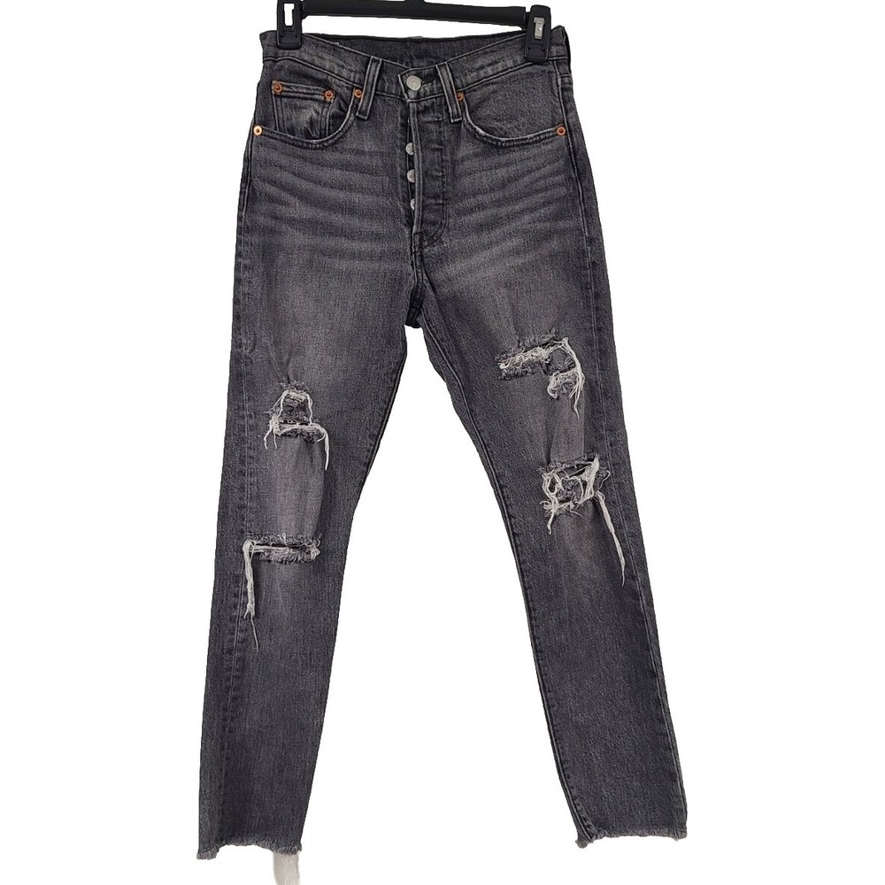 Levis Premium 501 Skinny‎ Denim Jeans Ripped Button Fly Gray Women's Sz 24×28